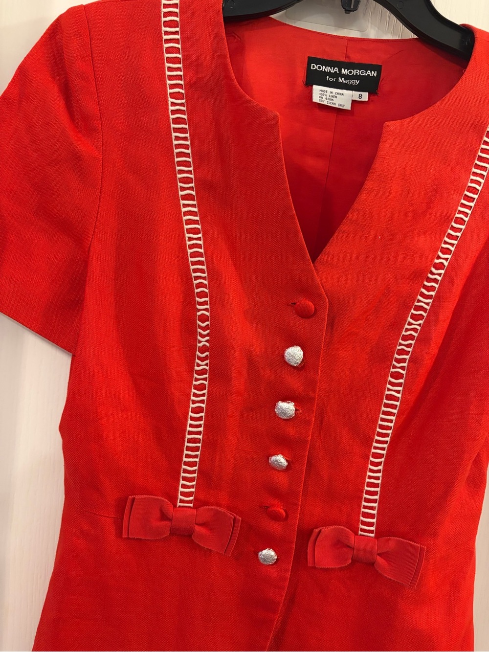 Donna Morgan Vintage Vibrant Red Skirt Set with Bow Accents - Picture 15 of 15